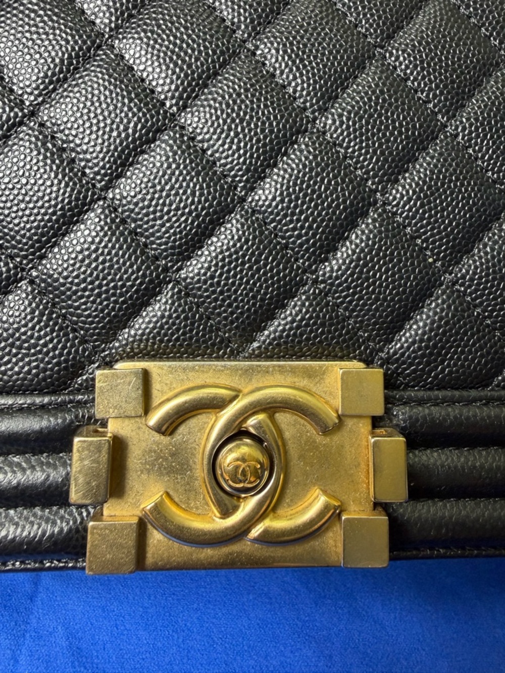 Authentic Chanel Boy Quilted Bag, Black Caviar Leather with Gold Hardware - Picture 2 of 16